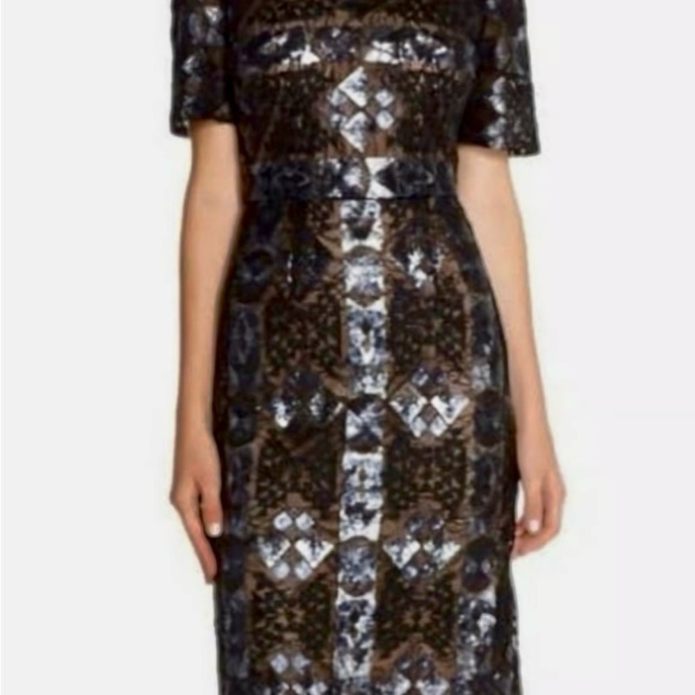 BCBGMaxAzria Elegant Black and Silver Midi Dress